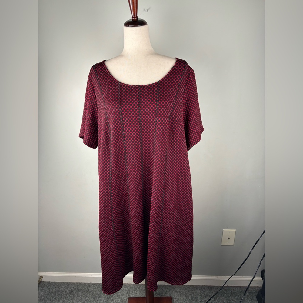 Catherines Dress Short Sleeve Black With Red Polka Dots Plus 2X 22/24W Aline